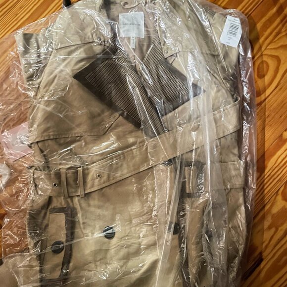 New Avec Les Filles Plaid Contrast Trim Trench Coat Tan XS $228 - Picture 6 of 7